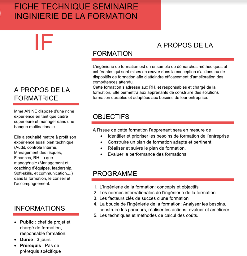 Formation-Action sur : INGINIERIE DE LA FORMATION
